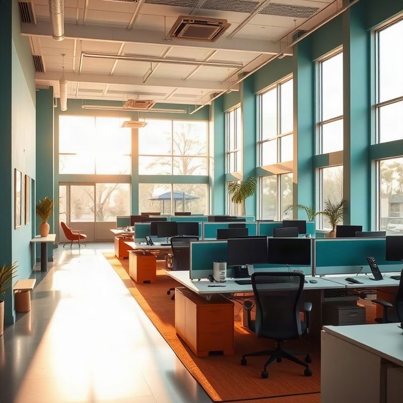 Interior of the Lumenwbeta open-plan office in Eldoret with warm afternoon light