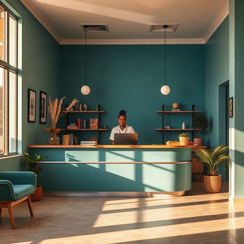 The Lumenwbeta reception desk with a staff member ready to assist